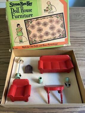 Vintage 1935 Strom Becker Doll House Furniture Living Room With Cutouts